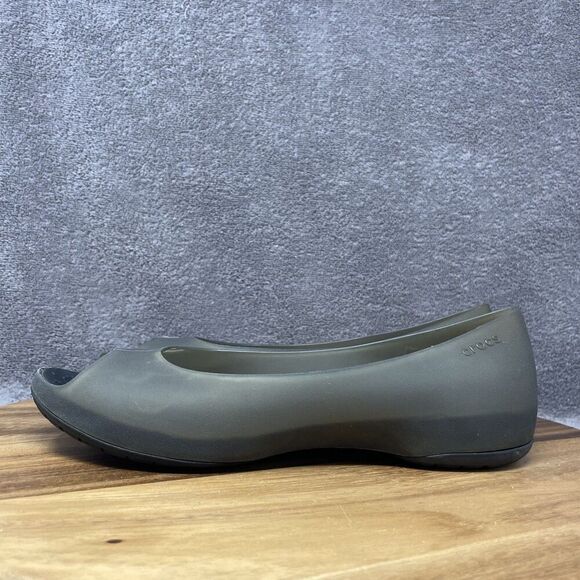 Crocs Sandals Women's Size 9 Adrina Flats Olive Slip On Casual Peep Toe Jelly - Picture 3 of 8